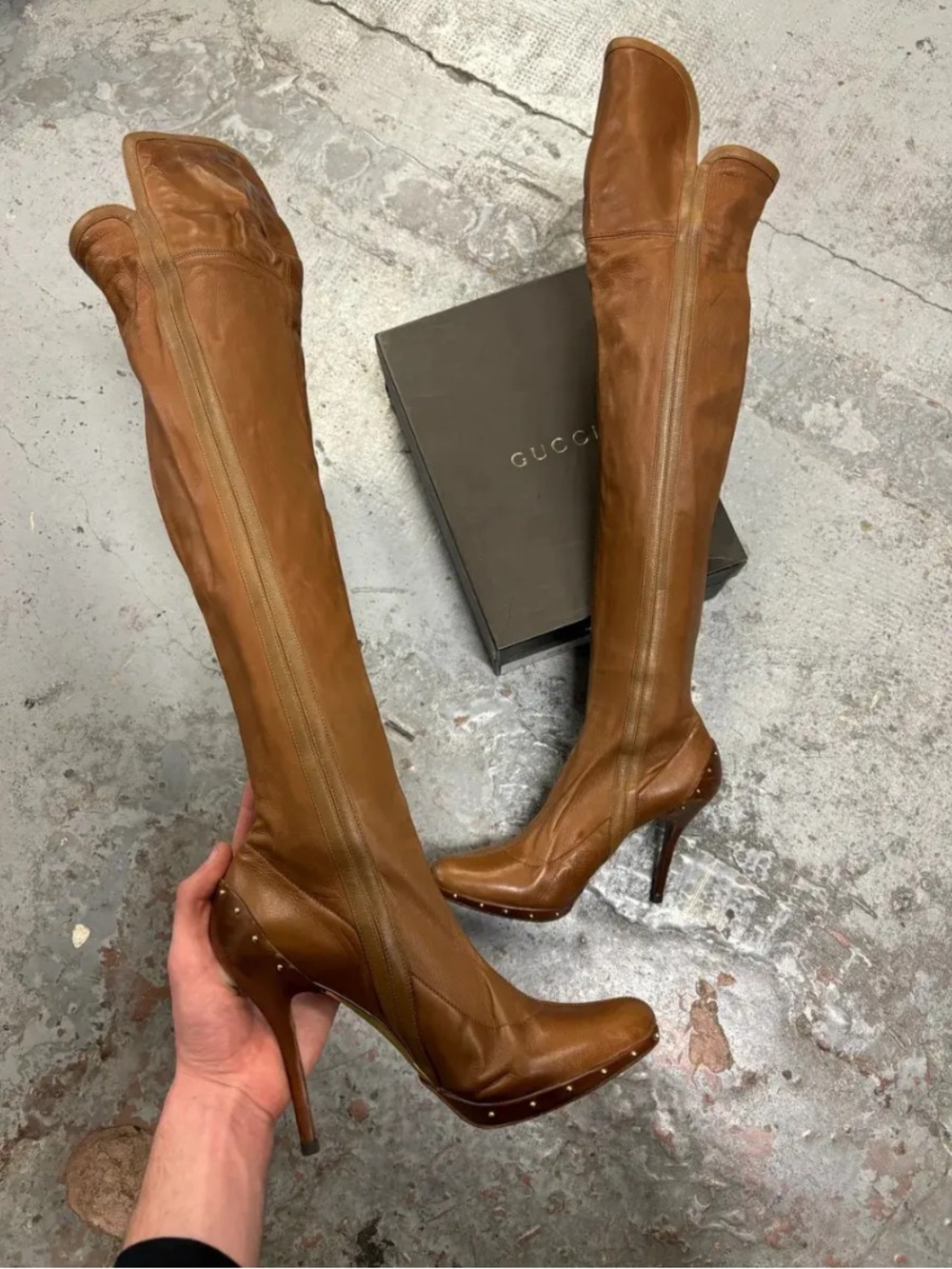 GUCCI BY TOM FORD FW 2003 BROWN LEATHER HEELED BOOTS